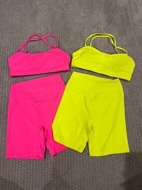 Neon Pink & Yellow Athletic Bike Shorts Set - Vitality